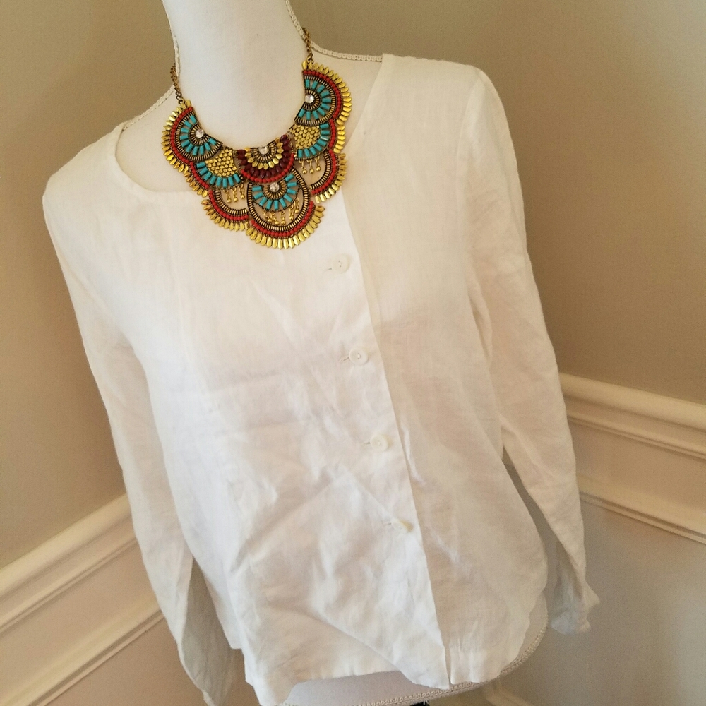 FLAX Linen White Women's Tunic Top Lagenlook  Sz P